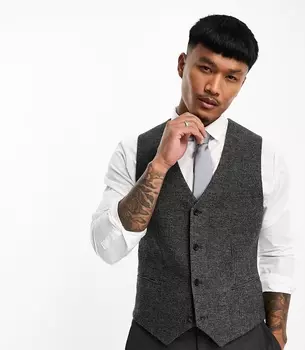 Жилет Asos Design Wedding Super Skinny Wool Mix Puppytooth, черный