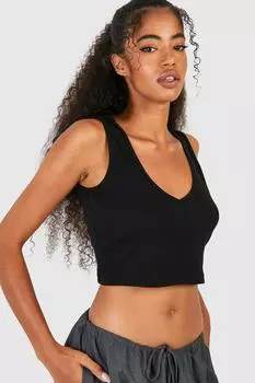 Жилет basic rib с широким ремнем и v-образным вырезом Boohoo, черный