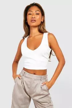 Жилет basic rib с широким ремнем и v-образным вырезом Boohoo, белый