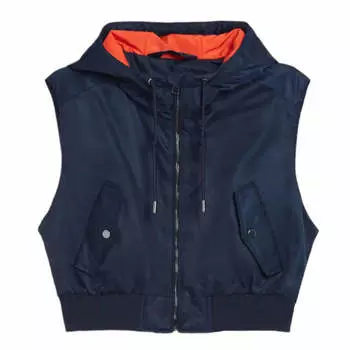 Жилет Bershka Cropped Bomber With Hood, синий