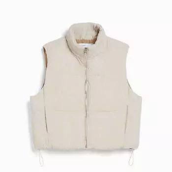 Жилет Bershka Lined Nylon Effect Puffer, серо-бежевый