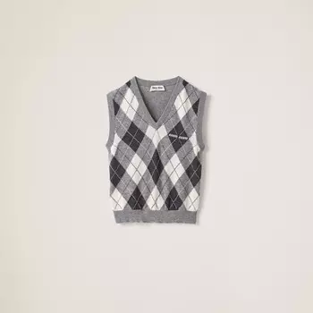 Жилет без рукавов кашемировой вязки Miu Miu, серый