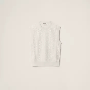 Жилет без рукавов кашемировой вязки Miu Miu, белый