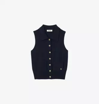 Жилет без рукавов с боковыми карманами из шерсти и кашемира Sandro, синий