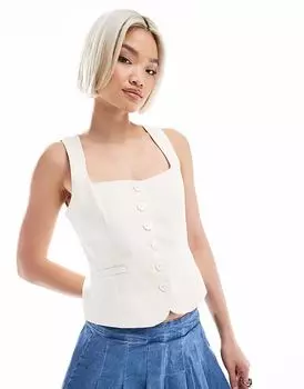 Жилет бежевого цвета с квадратным вырезом из смеси льна Pimkie на пуговицах