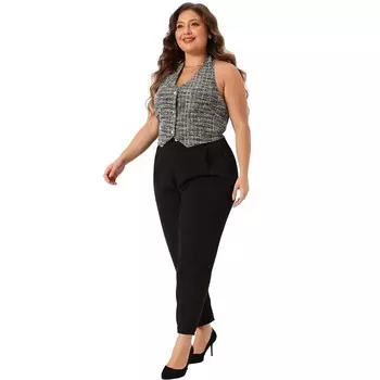 Жилет больших размеров для женщин, винтажный твидовый костюм с лямкой на пуговицах, блейзеры, жилеты Agnes Orinda, черный