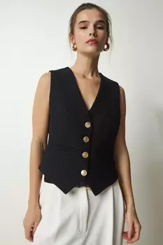 Жилет - Черный - Базовый Happiness stanbul, черный