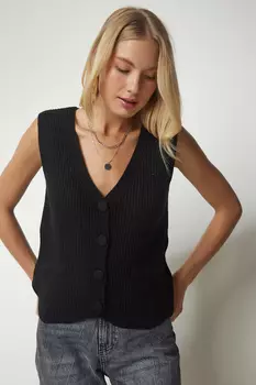 Жилет - Черный - Базовый Happiness stanbul, черный