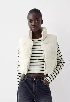 Жилет CROPPED PUFFER Bershka, кремовый