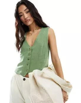Жилет цвета хаки с льняным эффектом ASOS DESIGN