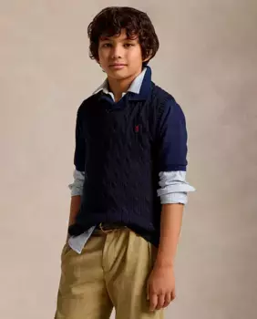 Жилет для мальчика темно-синего цвета косой вязки Polo Ralph Lauren, темно-синий