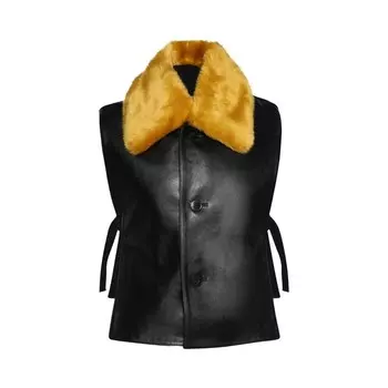 Жилет Dries Van Noten Paneled Leather Vest Navy, синий