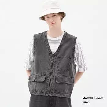 Жилет джинсовый GU с несколькими карманами, темно-серый