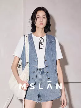 Жилет джинсовый Mslan с разрезом, синий