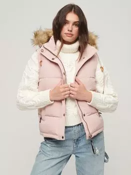Жилет Everest с капюшоном из искусственного меха Superdry, розовый румянец