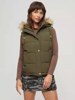 Жилет Everest с капюшоном из искусственного меха Superdry, милитари оливковое