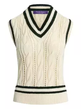 Жилет фактурной вязки с V-образным вырезом Ralph Lauren Collection, нейтральный