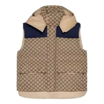 Жилет gg canvas down vest with detachable hood 'beige navy' Gucci, бежевый