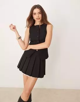 Жилет Gina Tricot с круглым вырезом и разрезом спереди, черный