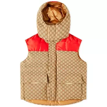 Жилет Gucci Gg Jacquard Hooded Down, цвет Camel