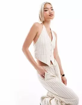 Жилет-халтер в деревенском стиле Pull&Bear цвета экрю