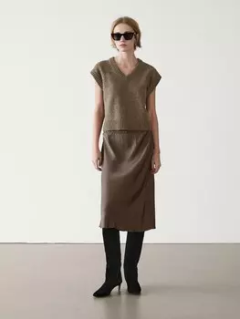 Жилет из 100% шерсти с V-образным вырезом Massimo Dutti, бежевый