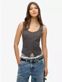 Жилет из атласа в тонкую полоску сзади Superdry, угольный