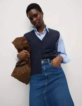 Жилет из чистой мериносовой шерсти Marks & Spencer, темно-синий