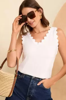 Жилет из джерси с фестонами и v-образным вырезом Love & Roses, белый