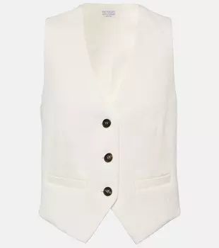 Жилет из хлопка и льна Brunello Cucinelli, белый
