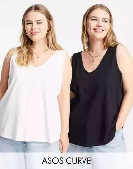Жилет из хлопка с овальным вырезом ASOS DESIGN Curve Ultimate, набор из 2 штук SAVE - MULTI