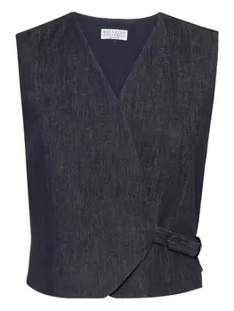 Жилет из хлопка с запахом Brunello Cucinelli, синий