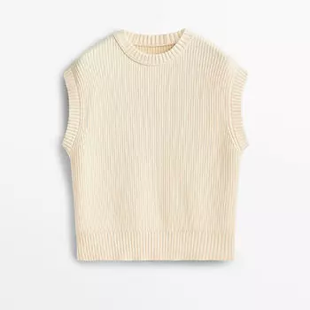 Жилет из хлопкового трикотажа Massimo Dutti, кремовый