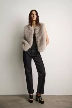 Жилет из искусственного меха коллекция zw ZARA, серо-коричневый