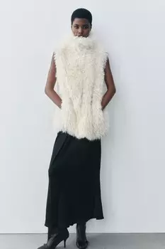 Жилет из искусственного меха коллекция zw ZARA, экрю