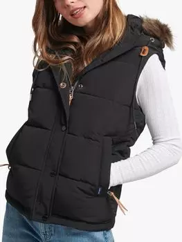 Жилет из искусственного меха с капюшоном Superdry Everest, черный