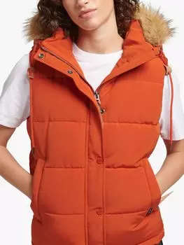 Жилет из искусственного меха с капюшоном Superdry Everest, тыквенное пюре