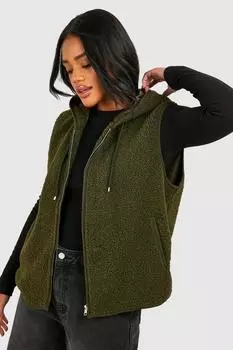 Жилет из искусственного меха Тедди с капюшоном boohoo, хаки
