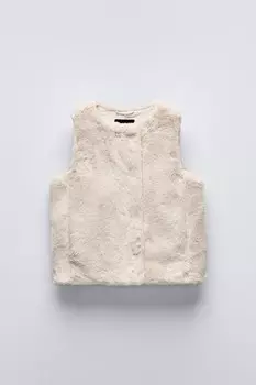 Жилет из искусственного меха ZARA, бежевый