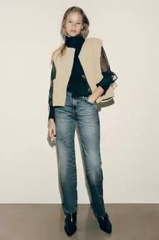 Жилет из искусственной овчины и кожи - ограниченная серия ZARA, бежевый