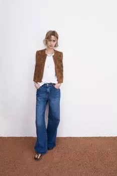 Жилет из искусственной замши с вышивкой ZARA, цвет Tobacco Brown