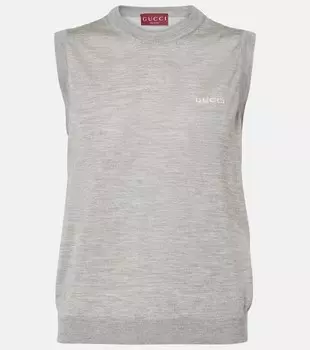 Жилет из кашемира и шелка Gucci, Grey Mel/White/Mc