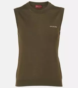 Жилет из кашемира и шелка Gucci, Military/White