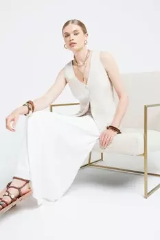 Жилет из льна с пуговицами и ришелье River Island, коричневый