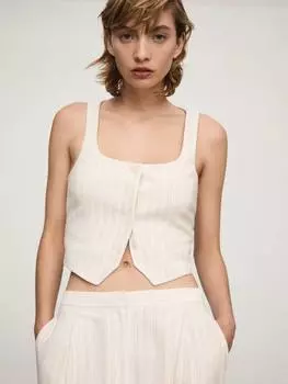 Жилет из льняной смеси в тонкую полоску от clavel Mango, светло-бежевый