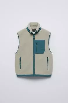 Жилет из лыжной коллекции polar fleece с искусственной овчиной ZARA, устрично-белый