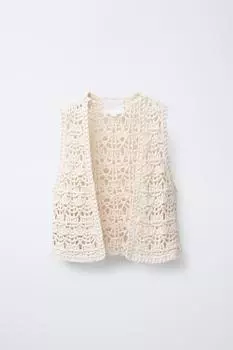 Жилет из макраме ZARA, экрю