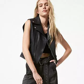 Жилет из натуральной кожи Michael Michael Kors Pebbled Moto, черный
