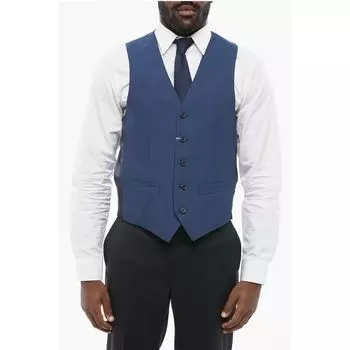 Жилет из натуральной шерсти с поясом-хлястиком Corneliani, Blue