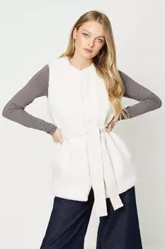 Жилет из овчины с поясом и несколькими стежками Oasis, белый